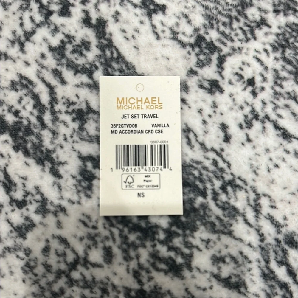 Michael Kors Cream and Brown Logo Card Case Wallet